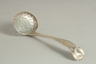 A VICTORIAN SILVER QUEENS PATTERN SIFTER SPOON. London 1850.
