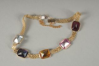 A 14CT GOLD MULTI GEM BRACELET.