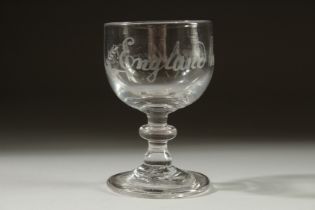 A SMALL GEORGIAN GLASS engraved "England has done it's duty" 3.25ins high.