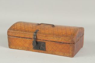 A GEORGIAN DOMED LEATHER BOX. 10ins high.