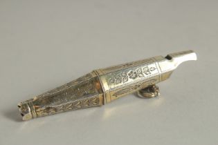 A GEORGE III SILVER WHISTLE 3.75ins long.