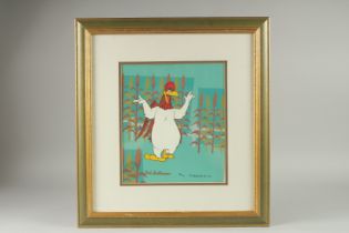 A WARNER BROS. CELL "FROGHORN LEGHORN". Signed, Bob McKimson, No. 30/175, 1990 Framed and glazed,