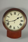 A VICTORIAN DROP DIAL DOUBLE FUSEE WALL CLOCK. 12ins high.