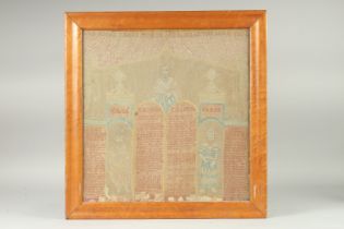 A GOOD 18TH CENTURY RELIGIOUS NEEDLEWORK PICTURE "God spoke these words and said I am the Lord".