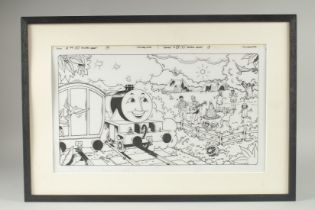 TIM MARWOOD (1954 - 2008) THOMAS THE TANK ENGINE, HELPFUL HENRY, Signed. 9ins x 16ins