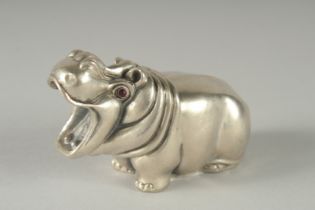 A RUSSIAN SILVER HIPPO. Marks: Head, 84., I P., Faberge. 7cm long, weight: 6gms.