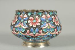 A SMALL RUSSIAN SILVER AND ENAMEL BOWL 7cm diameter. Mark: 84 and inscription, dated 1909. Weight: