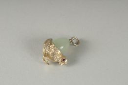 A SILVER JADE EGG AND CHICK PENDANT.