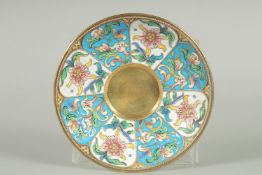A RUSSIAN SILVER AND ENAMEL CIRCULAR SAUCER. by FABERGE Circa. 1912. 11.5cm diameter. Mark: A.H.
