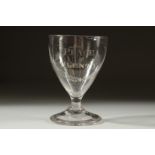 A SMALL GEORGIAN GLASS engraved "PEACE & PLENTY".