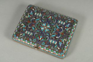 A RUSSIAN SILVER AND ENAMEL CIGARETTE CASE. 9.5cm x 7.5cm. Mark: head 87., B.P. Weight:105gms.