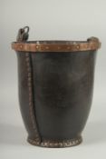 A GEORGIAN "TILLEY" LEATHER BUCKET with brass studs and leather handles. 11ins high.
