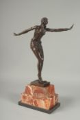 AFTER D. H. CHIPARUS. A BRONZE DANCING GIRL. Signed, 14ins on a stepped metal base.