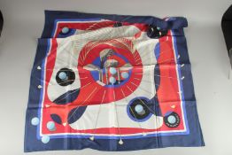A HERMES SILK SCARF "SWING" with golf clubs 35ins x 35ins in a Hermes box.