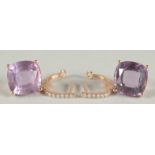 A PAIR OF 18CT GOLD AMETHYST AND DIAMOND EARRINGS