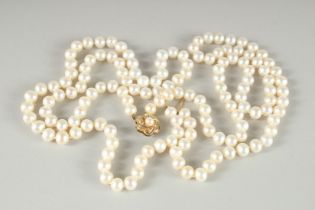 A VERY GOOD DOUBLE STRING OF PEARLS with gold clasp. 42ins long.