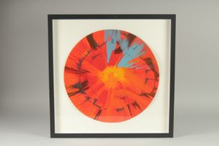 DAMIEN HIRST. A GOOD FRAMED AND GLAZED SINGLE DAMIEN HIRST SPIN. 16.5ins diameter.