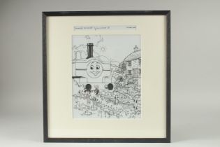 TIM MARWOOD (1954 - 2008) THOMAS THE TANK ENGINE, DUCKS ON THE LINE, Signed. 9ins x 8ins