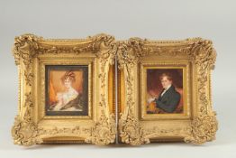 A VERY GOOD PAIR OF VICTORIAN PORTAIT MINIATURES a young lady and a gentleman, in good gilt