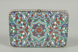 A RUSSIAN SILVER AND ENAMEL CIGARETTE CASE. 9.5cm x 6cm Marks: A. G. over date, head 88. Weight: