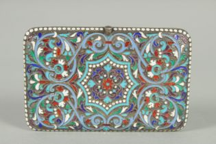 A RUSSIAN SILVER AND ENAMEL CIGARETTE CASE. 9.5cm x 6cm Marks: A. G. over date, head 88. Weight: