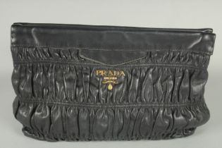 A PRADA SOFT BLACK LEATHER BAG. 11ins long, 8ins high, 3ins deep.