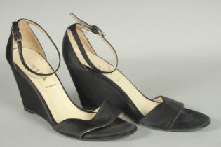 A PAIR OF PRADA BLACK VELVET SHOES SIZE UK 37, boxed.