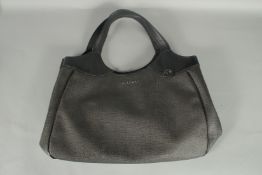 A LARGE GREY AND BLACK BULGARI SOFT LEATHER BAG. 16ins long, 11ins high.