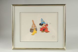 A WALT DISNEY COMPANY CELL, MICKEY MOUSE FROM THE SORCERER'S APPRENTICE, produced in 1980, framed