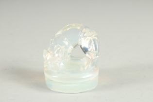 A GOOD SMALL R. LALIQUE IRRIDESSENCE FIGURE OF A FOX, on a circular base. Signed, R LALIQUE, France.