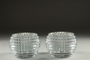 A SMALL PAIR OF BACCARAT CIRCULAR NIGHT LIGHTS. 3.5ins diameter, 2.5ins high. Signed in original