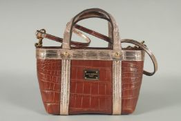 A DOLCE & GABBANA MILANO BROWN LEATHER HAND BAG with silvered handles 8ins long, 6ins high, 3ins