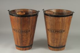 A PAIR OF BOLLINGER WOODEN BUCKETS. 16ins high.