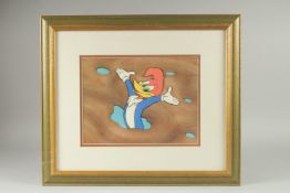 A WALTER LANZ STUDIO CELL. WOODY WOODPECKER. Signed, framed and glazed, image: 9ins x 11.5ins.