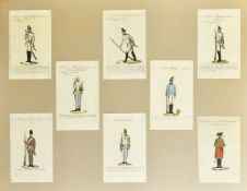A group of eight late 19th Century hand-coloured engravings of Kaiser's infantry, each around 6" x