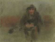 Early 20th Century, a study of a figure in a landscape, pastel, signed with initials W. M., 4.75"