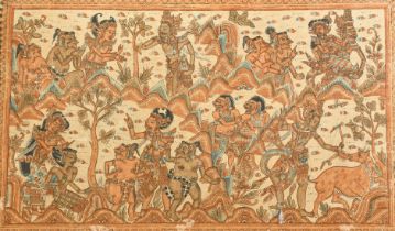 20th Century South East Asian School, exotic figures, ink and watercolour on fabric, Hong Kong trade
