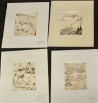 Hiroshige, Hokusai and Yoshiiku, a collection of nine 18th Century Japanese woodblock prints, from