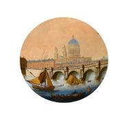 19th Century, a circular watercolour depicting St. Paul's Cathedral with a reverse painted convex