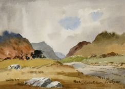 J. Fletcher-Watson, (20th Century) British, 'Glencoe Scotland', watercolour, signed, artists label