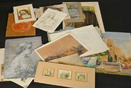 A collection of unframed 19th and 20th Century watercolours and drawings, various subjects, (q).