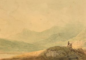 Francis Nicholson (1753-1844), 'Snowdon from Capel-Y-Curig, figures in a landscape, watercolour,