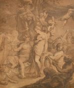 An Antique print possibly of Bacchus and Venus with cherubs in attendance 13.75" x 12" (35 x