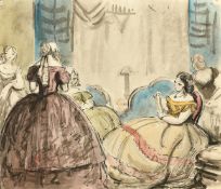 Harold Hope Read (1881-1959), female figures in elegant dress in an interior, watercolour, 9.75" x