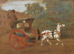 W. Wheelwright (19th Century), a pony and trap in a city street, watercolour, signed and dated 1877,