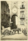 Lionel Lindsay (1874-1961), 'The Clock, Old Fishmarket, Naples', etching, signed in pencil, plate