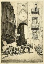 Lionel Lindsay (1874-1961), 'The Clock, Old Fishmarket, Naples', etching, signed in pencil, plate