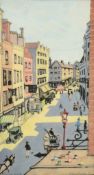 Truda Hope (20th Century), 'Newman Street' gouache, signed and inscribed, 9" x 4.75" (23 x 12cm).