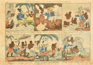 William Emes, 'Adventures of Johnny Newcombe', two hand coloured caricature etchings, 10" x 15" (