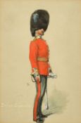 A study of an Irish Guards officer, watercolour, 5.25" x 3.5" (13 x 9cm).